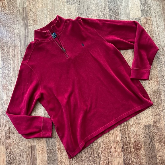 Polo Ralph Lauren 1/4 Zip Pima Cotton Sweater Mens XL Red Pullover Leather - Picture 3 of 4